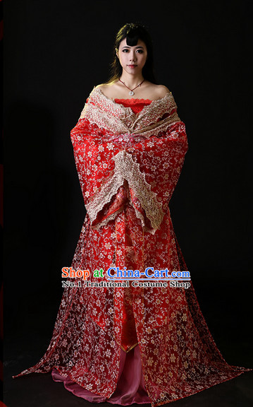 Chinese Lucky Red Wedding Bridal Gown Complete Set for Women
