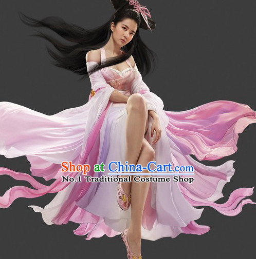 Chinese Ancient Fairy Costumes and Hair Jewelry Complete Set