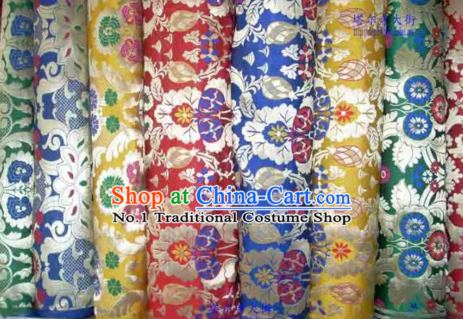 Chinese Tibetan Style Silk Brocade Embroidered Fabric Dress Material