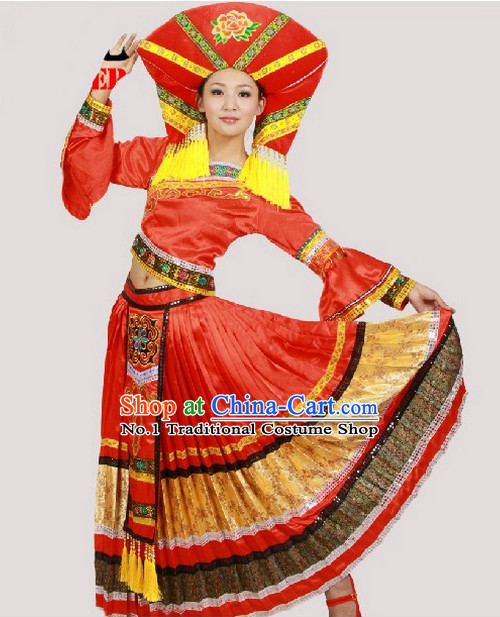 Chinese Costumes Zhuang Ethnic Dance Costume Complete Set for Women