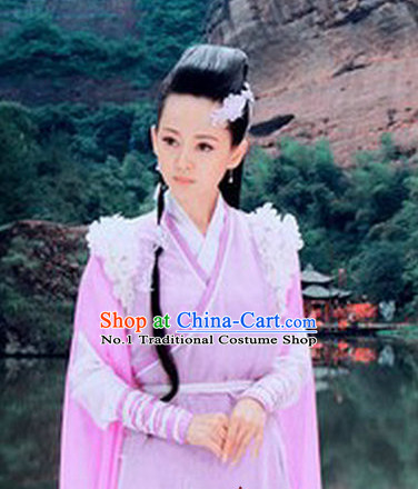 Asian Fashion Swordswoman Traditional Clothes and Headwear Complete Set
