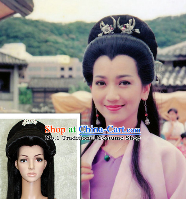 Chinese Traditional White Snake Fairy Lady Long Black Wig