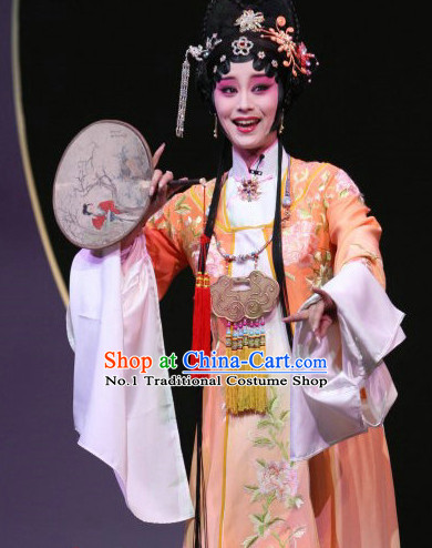 Chinese Professional Stage Performance Opera Hua Dan Costumes and Hair Accessories Full Set
