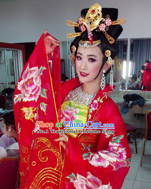 Chinese Professional Stage Performance Empress Costume and Hair Accessories Full Set
