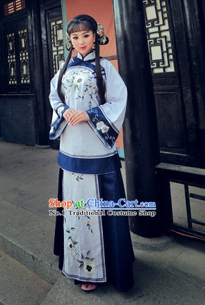 Chinese Traditional National Costumes Minguo Time Mandarin Blouse Skirts Complete Set