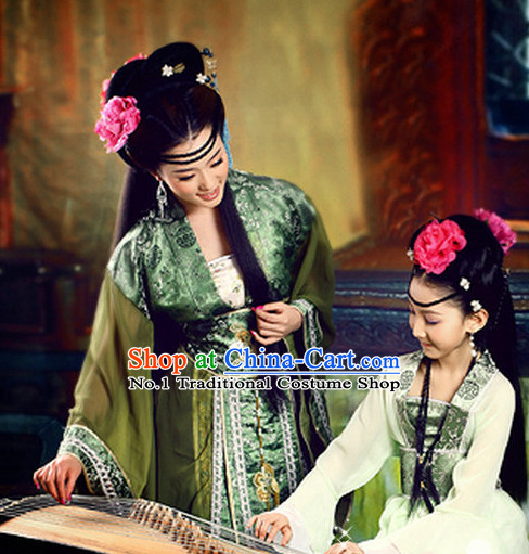 Chinese Traditional National Costumes and Hair Clips for Mothers and Kids