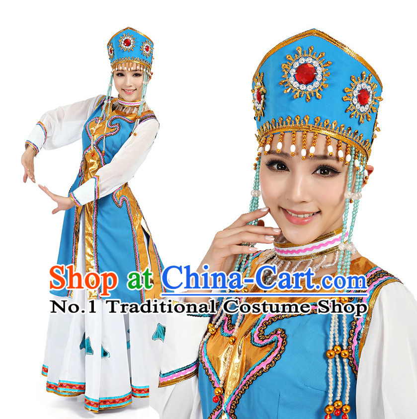 Chinese Mongolia Dance Costumes Apparel Dance Stores Dance Gear Dance Attire and Hair Accessories Complete Set for Women