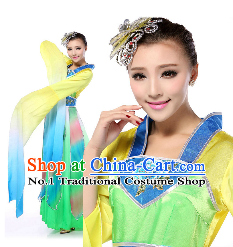 Chinese Traditional Classical Dancing Apparel Dance Attire and Headpiece Complete Set for Women