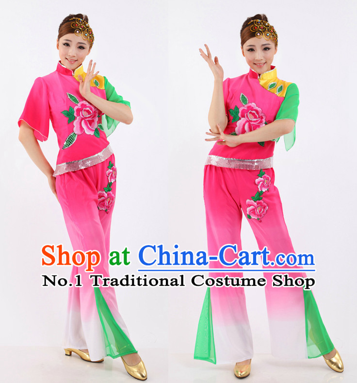 Chinese Traditional Classical Peony Dancing Apparel Dance Attire and Headpiece Complete Set for Women