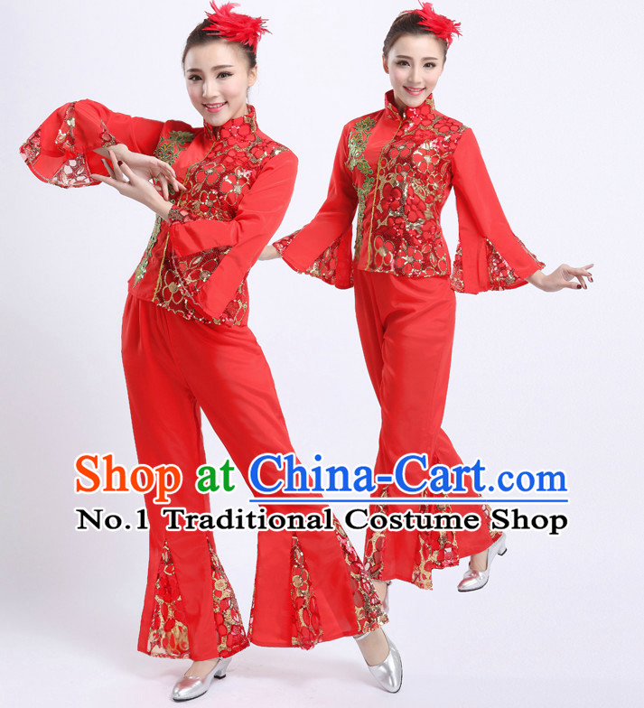 Chinese Traditional Han Ethnic Dancing Apparel Dance Attire and Headpiece Complete Set for Women