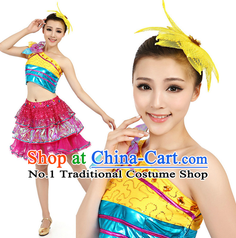 Asian Chinese Dancing Costume Dance Stores Dance Gear Dance Attire and Hair Accessories Complete Set