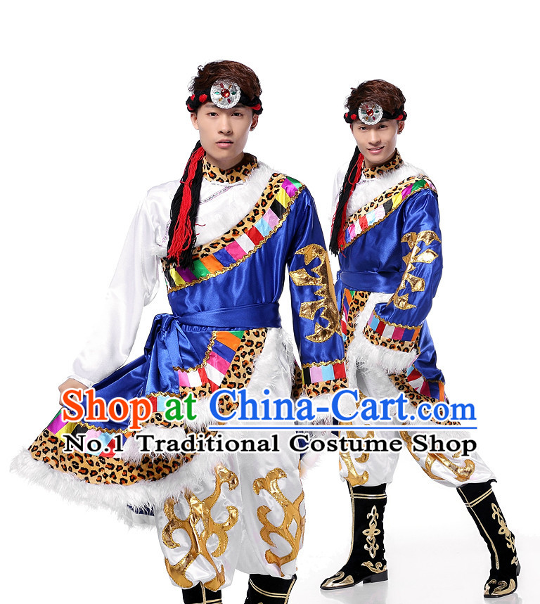 Asian Chinese Mongolian Dancing Costume Dance Attire and Hair Accessories Complete Set