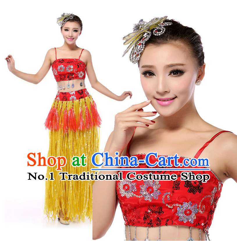 Chinese Stage Dancing Costumes Apparel Dance Stores Dance Gear Dance Attire and Hair Accessories Full Set