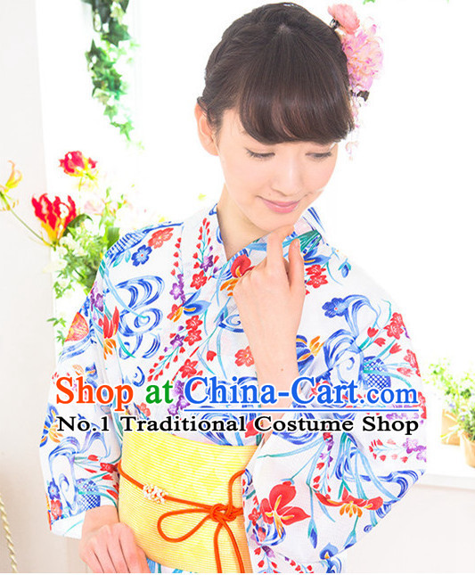 Traditional Japanese Yukata Female Kimono Complete Set