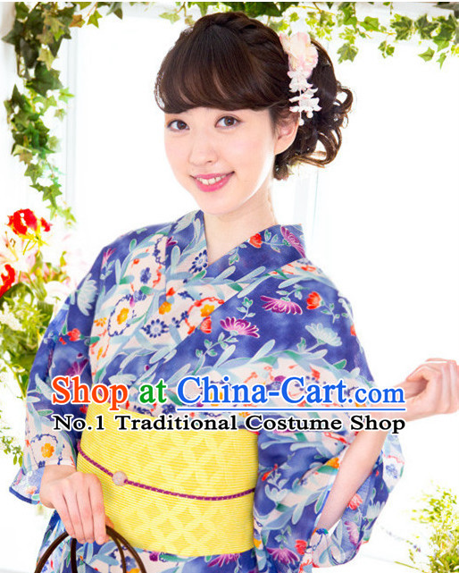 Traditional Japanese Yukata Female Kimono Complete Set