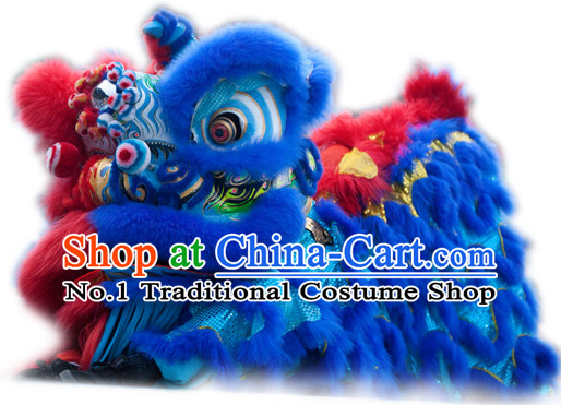 Half Red Half Blue Top Handmade Traditional Chinese Liion Costumes Complete Set