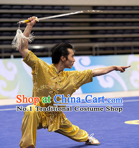 Top Gold Martial Arts Uniform Supplies Kung Fu Southern Swords Broadswords Competition Uniforms for Men