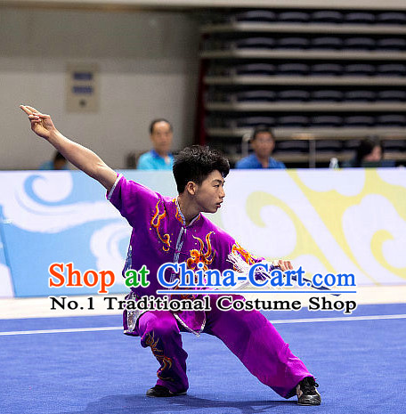 Top Purple Short Sleeves Martial Arts Uniform Supplies Kung Fu Southern Swords Broadswords Competition Uniforms for Men