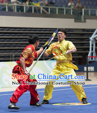 Top Yellow Dragon Kung Fu Costume Martial Arts Broadswords Combat Costumes Kickboxing Equipment Krav Maga Macho Apparel Karate Clothes Complete Set for Men