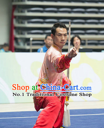 Top Embroidered Tai Chi Sword Championship Costumes Taijiquan Costume Aikido Chikung Tichi Swords Uniforms Quigong Uniform Thaichi Martial Arts Qi Gong Combat Clothing Competition Suits