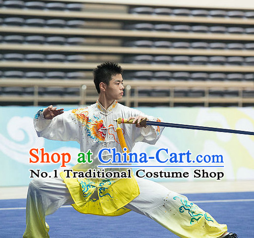 Top Embroidered Tai Chi Sword Championship Costumes Taijiquan Costume Aikido Chikung Tichi Swords Uniforms Quigong Uniform Thaichi Martial Arts Qi Gong Combat Clothing Competition Suits