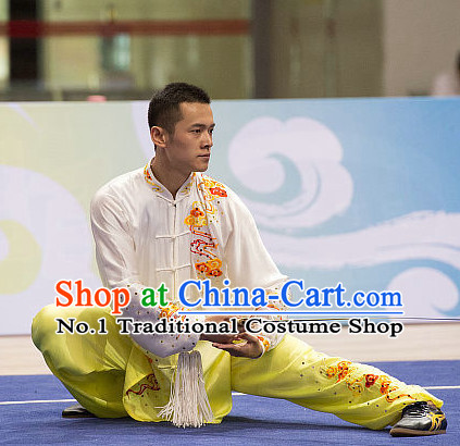 Top Embroidered Tai Chi Swords Championship Costumes Taijiquan Uniforms Quigong Uniform Thaichi Martial Arts Qi Gong Combat Clothing Competition Clothes for Men