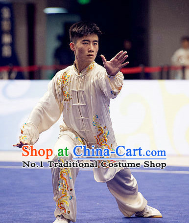 Top Embroidered Lotus Tai Chi Swords Championship Costumes Taijiquan Uniforms Quigong Uniform Thaichi Martial Arts Qi Gong Kung Fu Combat Clothing Competition Clothes for Men