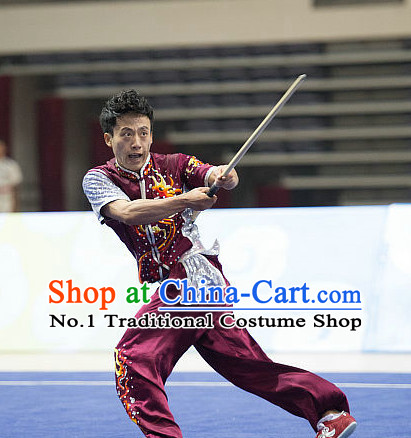 Top Embroidered Kung Fu Stick Competition Uniforms Kungfu Training Suit Kung Fu Clothing Kung Fu Movies Costumes Wing Chun Costume Shaolin Martial Arts Clothes for Men