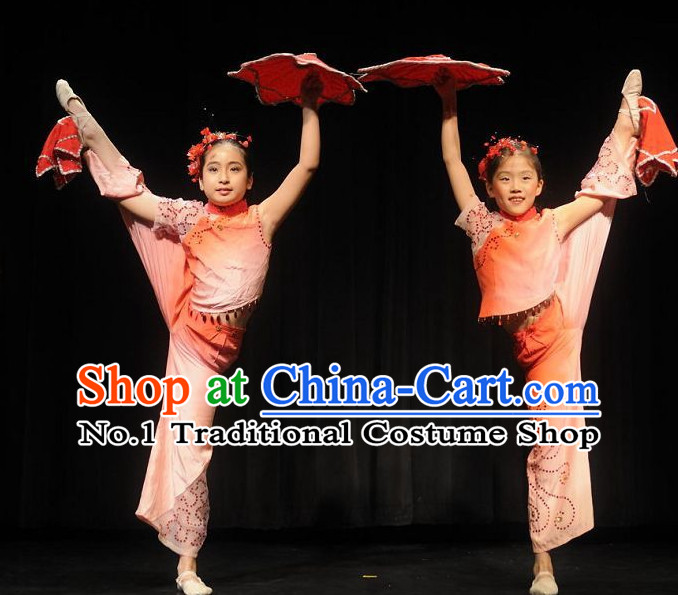 Professional Chinese Stage Performance Acrobatics Dance Costumes and Headwear Complete Set for Kids