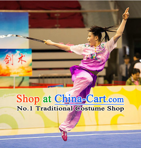 Top Pink Purple Chinese Kung Fu Sword Uniforms Martial Arts Competition Costume for Women