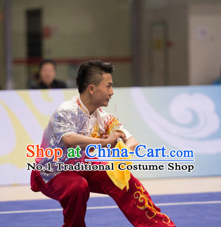 Top Shiny Wing Chun Competition Uniform Kung Fu Costume Complete Set for Men