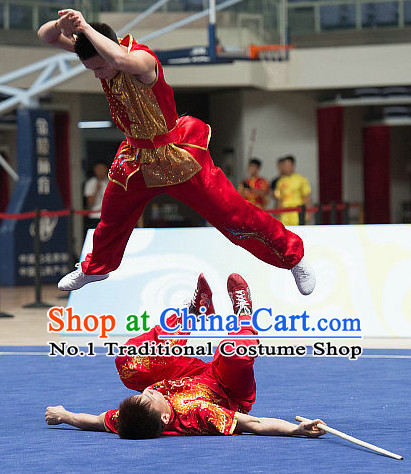 Top Red China Southern Fist Kung Fu Uniform Martial Arts Uniforms Kungfu Suits Competition Costumes Complete Set