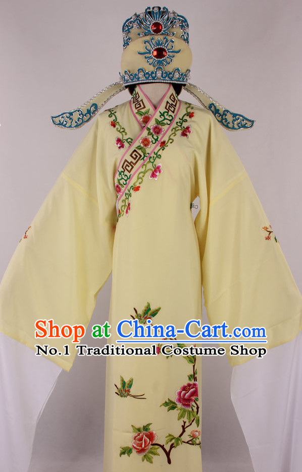 Chinese Beijing Opera Peking Opera Young Scholar Costumes Long Robe and Hat Complete Set for Men