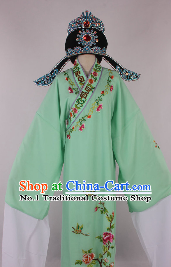 Chinese Beijing Opera Peking Opera Young Scholar Costumes Long Robe and Hat Complete Set for Men