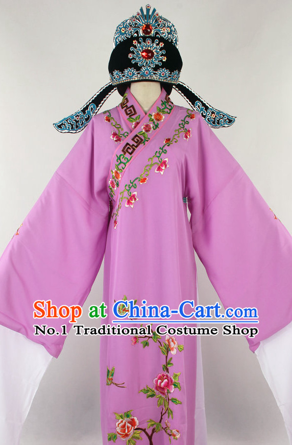 Chinese Beijing Opera Peking Opera Young Scholar Costumes Long Robe and Hat Complete Set for Men