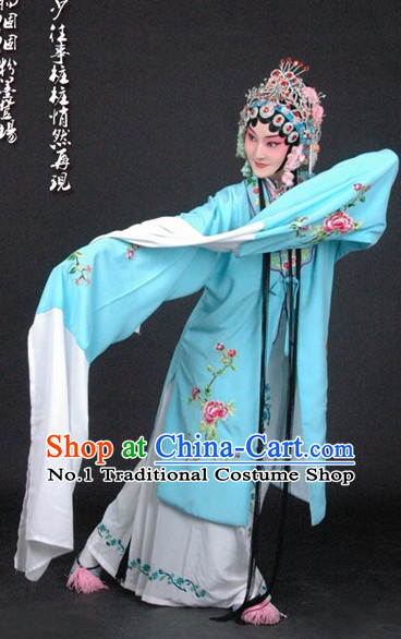 Chinese Beijing Opera Hua Tan Shaking Sleeves Costumes and Hair Accessories Full Set for Women