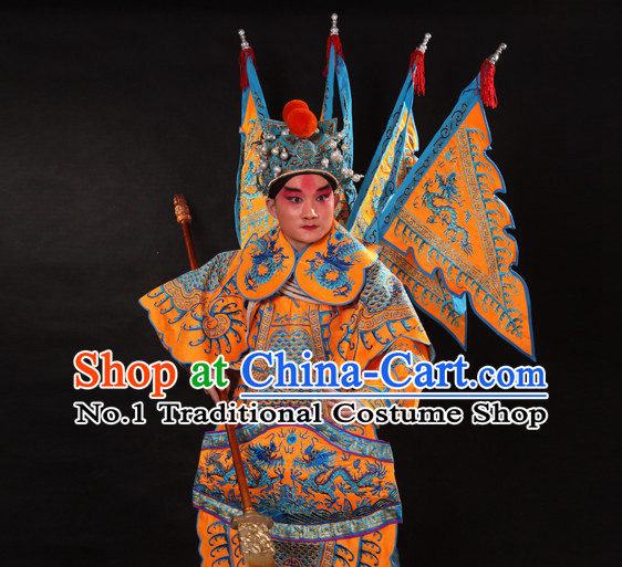 Chinese Beijing Opera Wu Sheng Fighting or Military Character Armor Costumes Flags and Helmet Full Set for Men