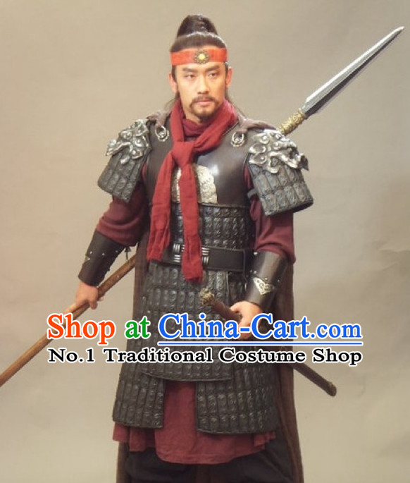 Chinese Ancient General Armor Costumes and Headwear Complete Set