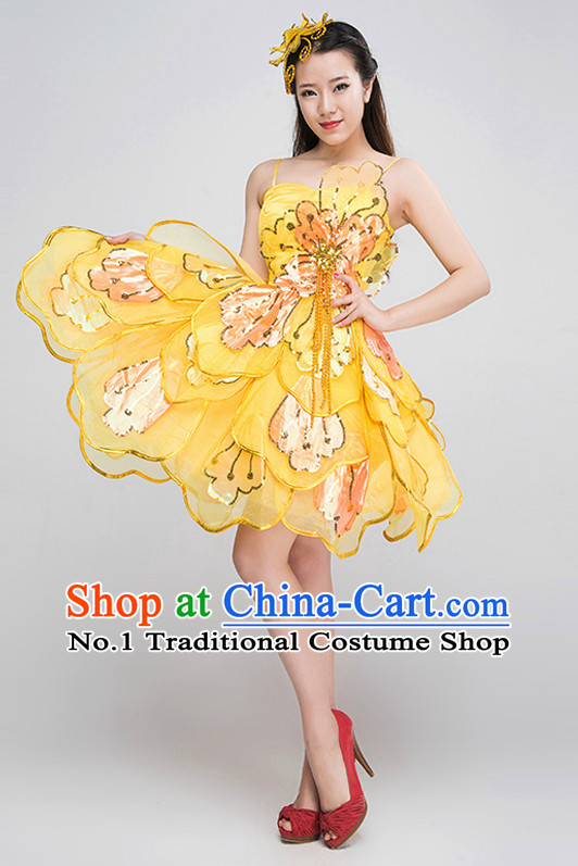 Chinese Professional Dance Costumes and Headpieces Complete Set for Women