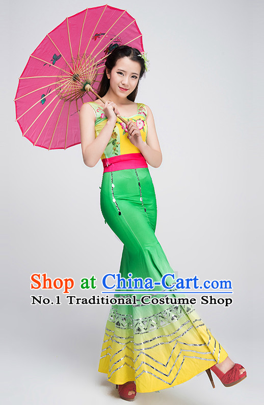 Traditional Chinese Dai Ethnic Dance Costume Complete Set for Women