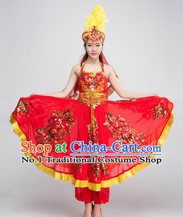 Chinese Xinjiang Dance Costumes Girls Dancewear Dance Costume for Competition