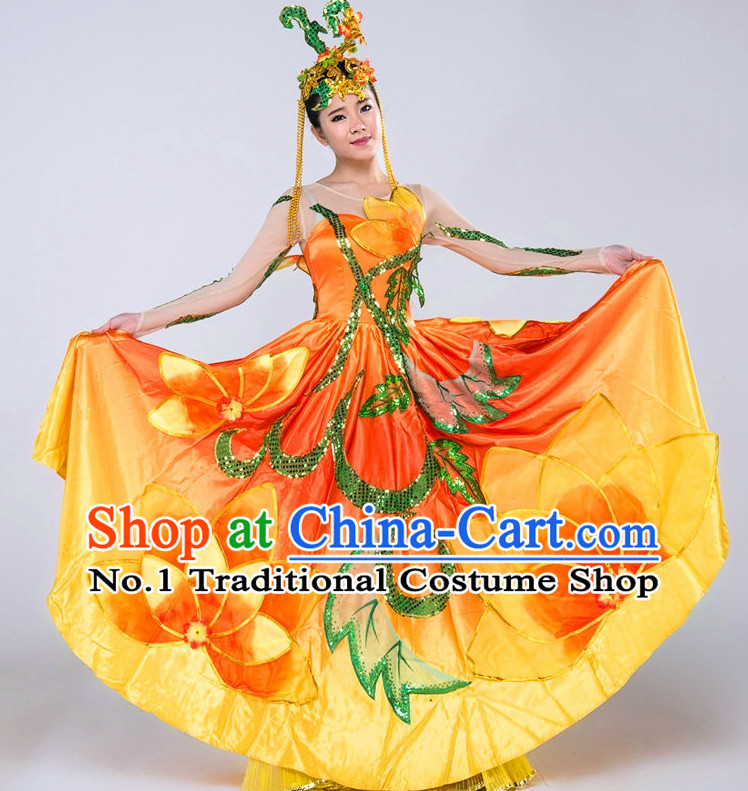 Chinese Flower Dance Costumes Girls Dancewear Dance Costume for Competition