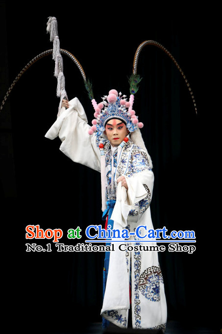 Asian Chinese Beijing Opera Peking Opera Male Costumes and Hat Complete Set
