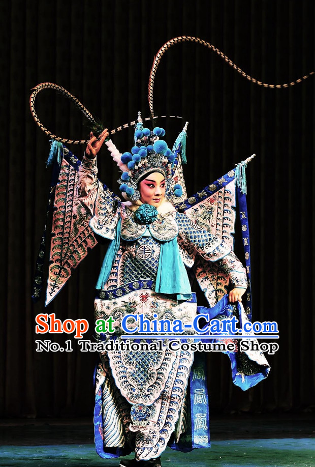 Asian Chinese Beijing Opera Peking Opera Mu Guiying Female Superhero Costumes and Helmet Complete Set