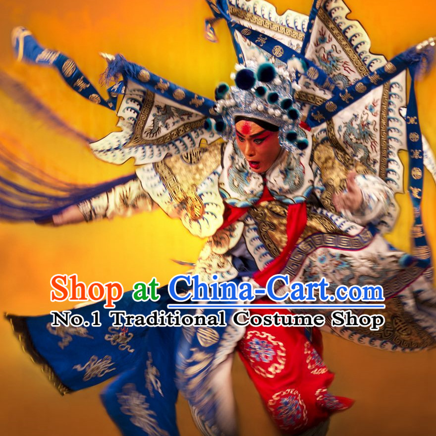 Chinese Ancient Beijing Opera Peking Opera Wu Sheng Costumes and Helmet Complete Set for Men