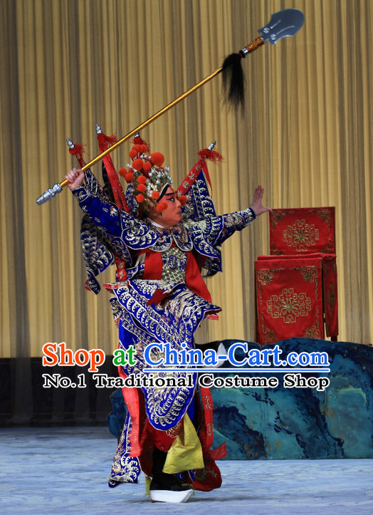 Chinese Ancient Beijing Opera Peking Opera General Warrior Armor Costume and Helmet Complete Set for Men