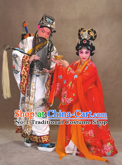 Chinese Peking Opera Empress and Emperor Costumes and Hair Accessories 2 Sets