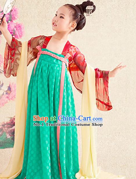 Chinese Tang Dynasty Kimono Dresses and Hair Jewelry Complete Set for Gilrs