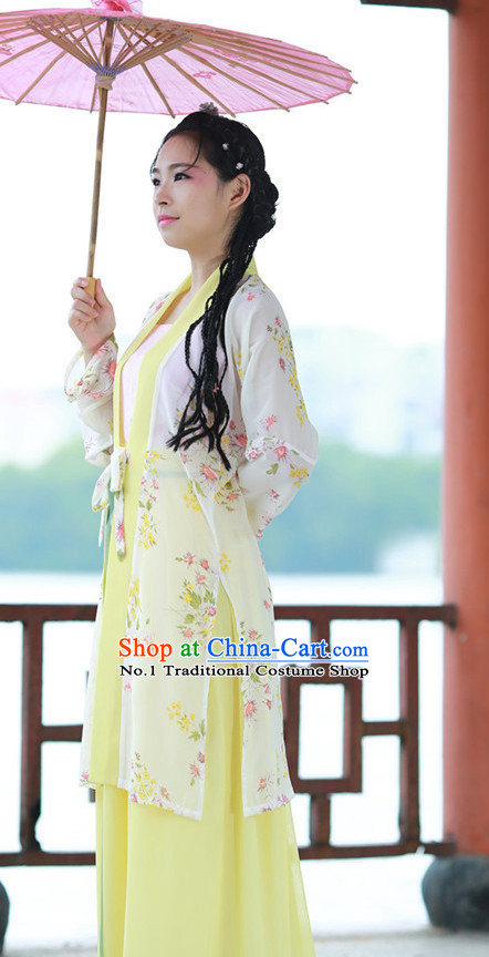 Chinese Traditional Umbrella Dance Costumes and Headpieces Complete Set for Women