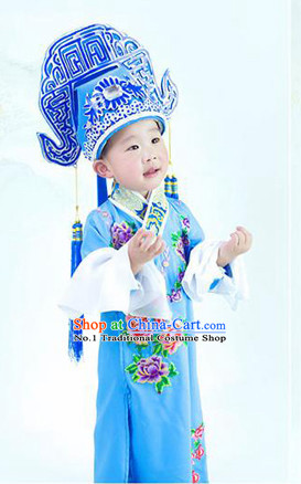 Chinese Ancient Peking Opera Costumes and Hat Complete Set for Kids